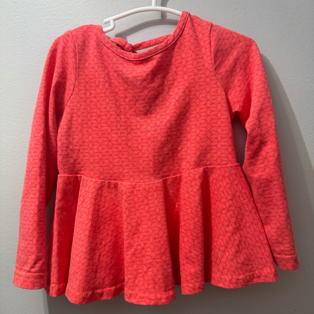 Ricrac & Ruffles Coral Long Sleeve  Top